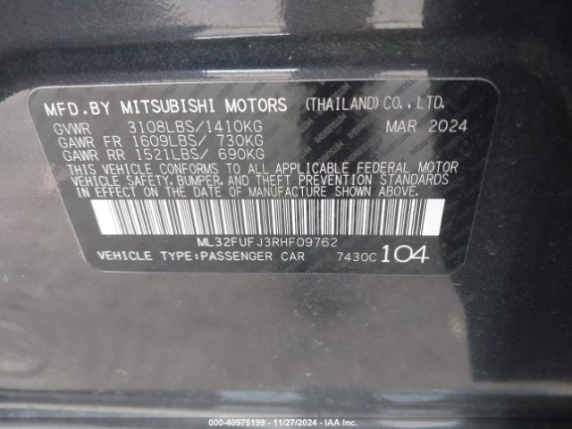 Photo 8 VIN: ML32FUFJ3RHF09762 - MITSUBISHI MIRAGE G4 