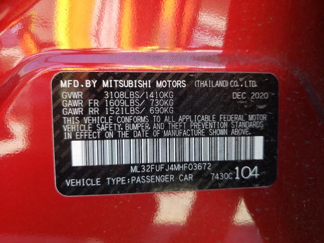 Photo 9 VIN: ML32FUFJ4MHF03672 - MITSUBISHI MIRAGE G4 