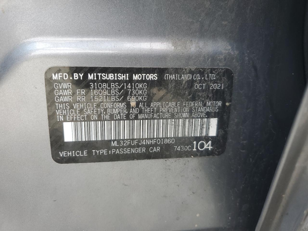 Photo 12 VIN: ML32FUFJ4NHF01860 - MITSUBISHI MIRAGE 