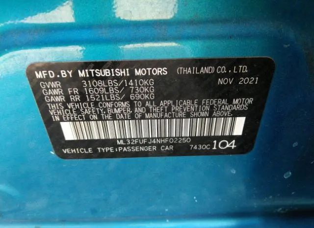 Photo 8 VIN: ML32FUFJ4NHF02250 - MITSUBISHI MIRAGE 