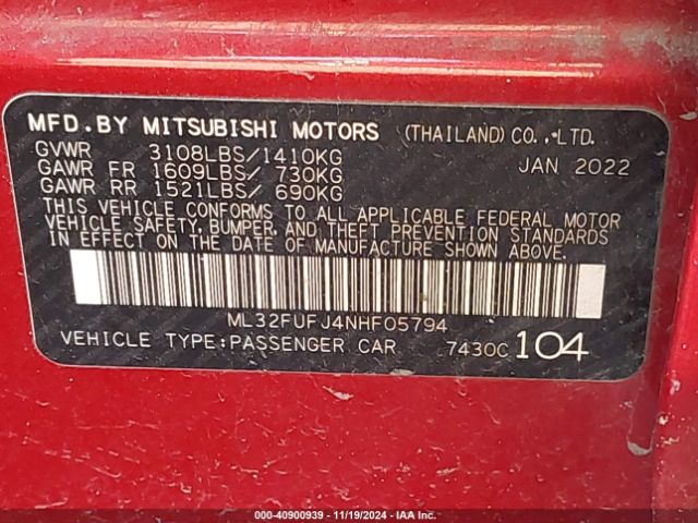 Photo 8 VIN: ML32FUFJ4NHF05794 - MITSUBISHI MIRAGE G4 