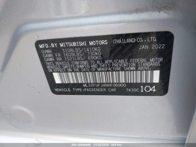 Photo 8 VIN: ML32FUFJ4NHF06900 - MITSUBISHI MIRAGE G4 