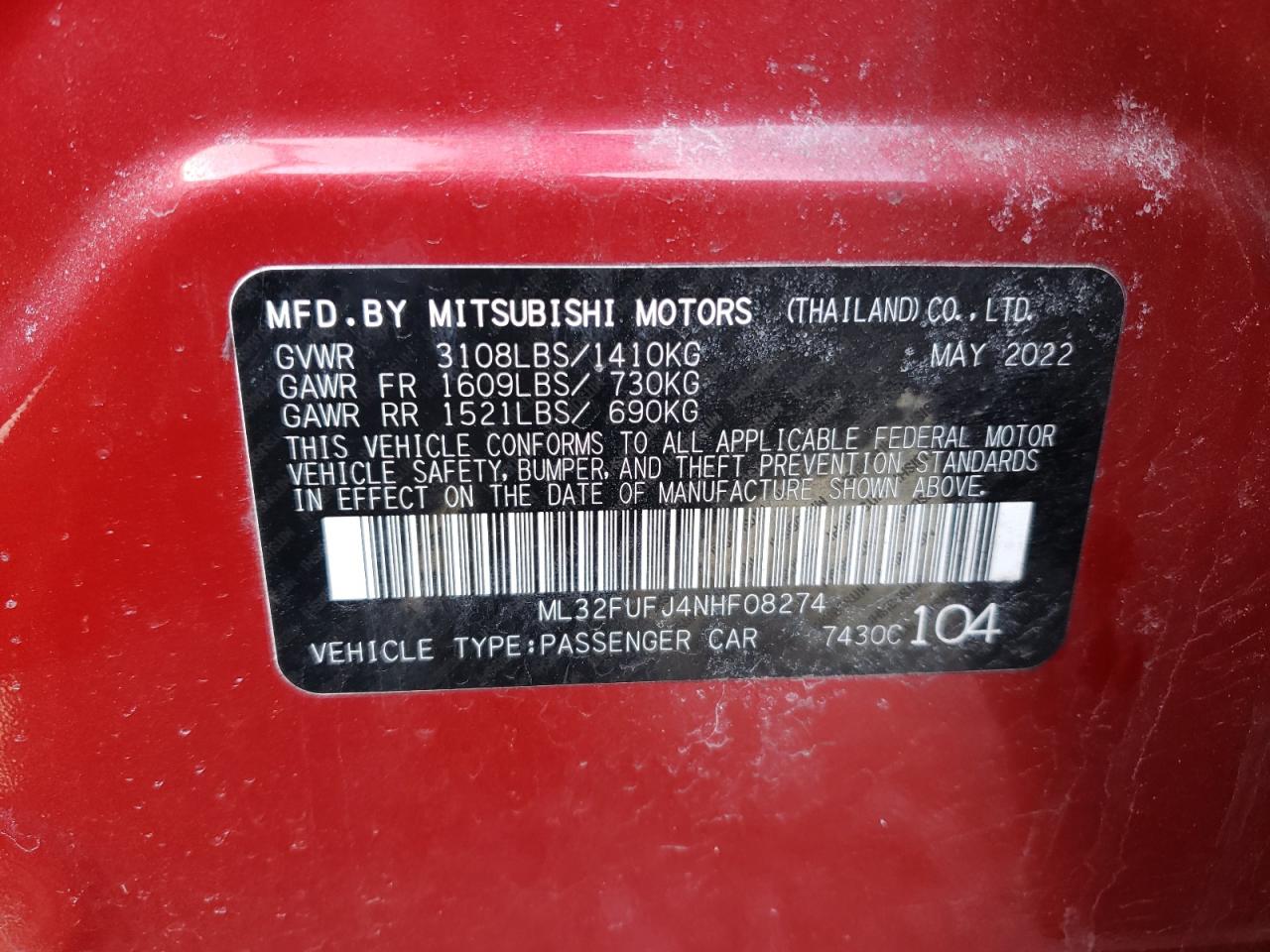 Photo 11 VIN: ML32FUFJ4NHF08274 - MITSUBISHI MIRAGE 