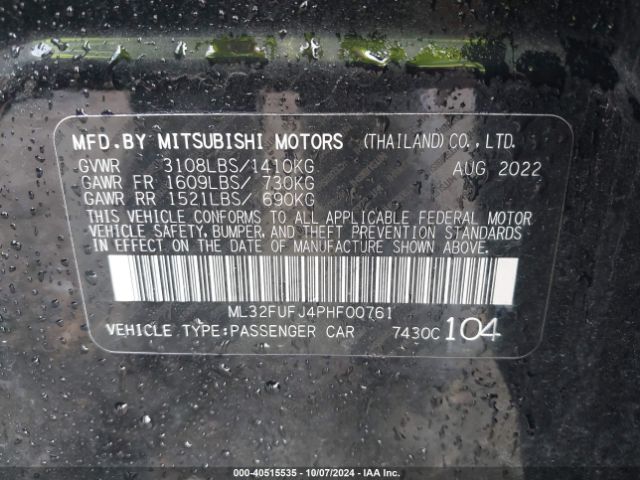 Photo 8 VIN: ML32FUFJ4PHF00761 - MITSUBISHI MIRAGE G4 