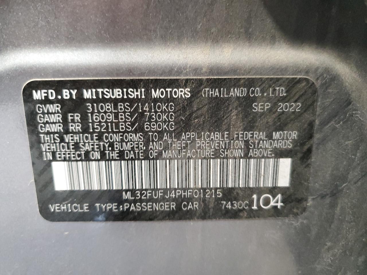 Photo 11 VIN: ML32FUFJ4PHF01215 - MITSUBISHI MIRAGE 