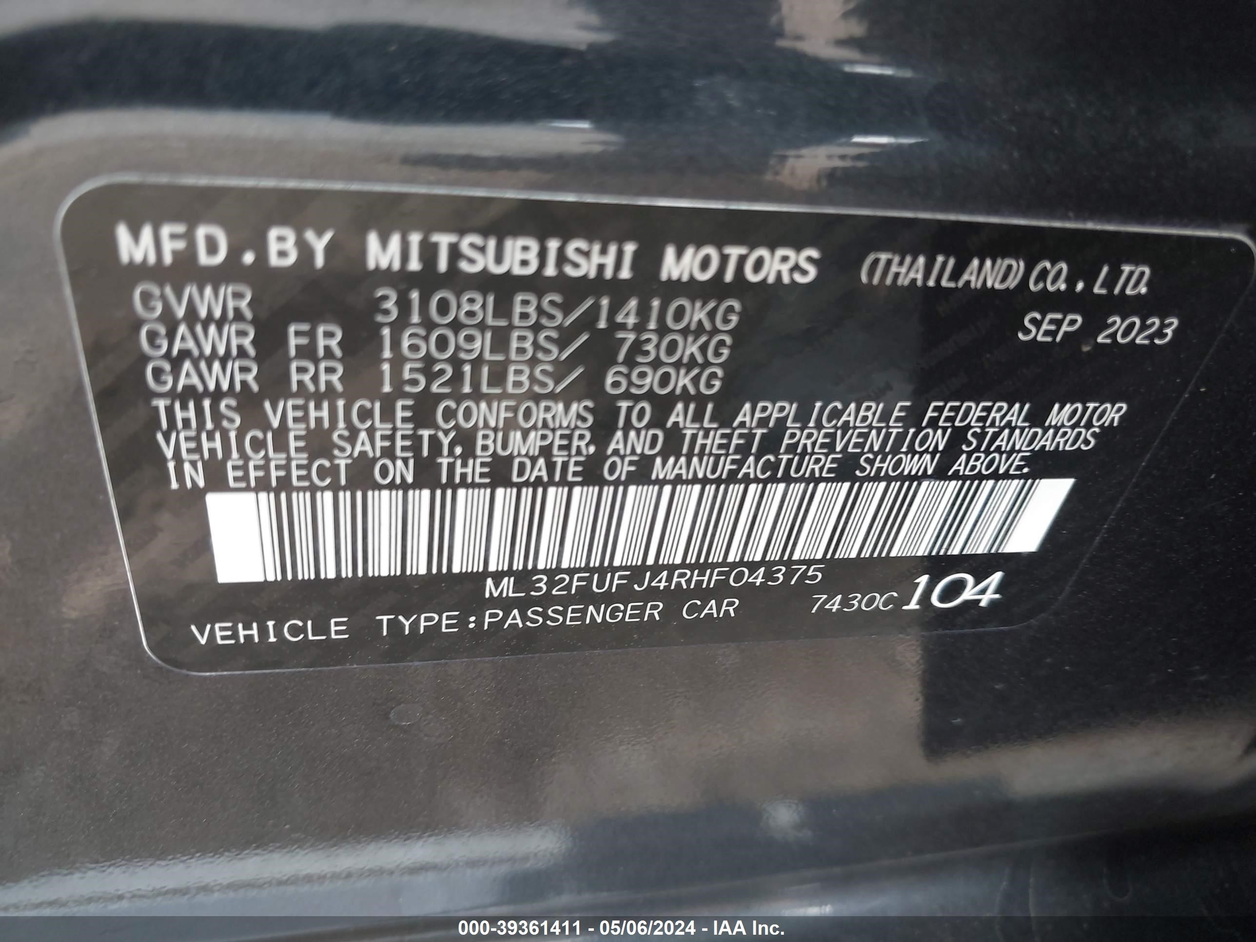 Photo 8 VIN: ML32FUFJ4RHF04375 - MITSUBISHI MIRAGE 