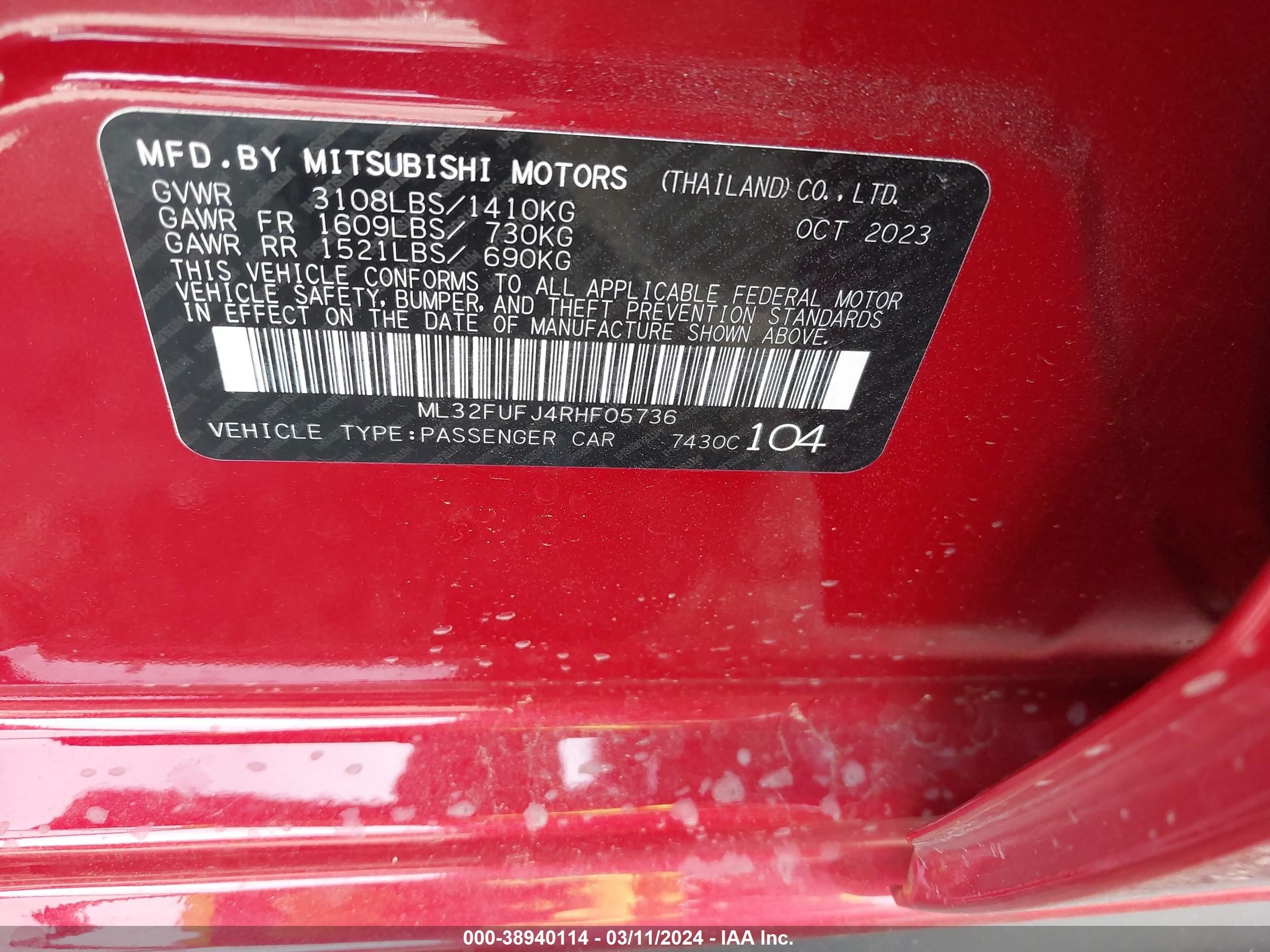 Photo 8 VIN: ML32FUFJ4RHF05736 - MITSUBISHI MIRAGE 