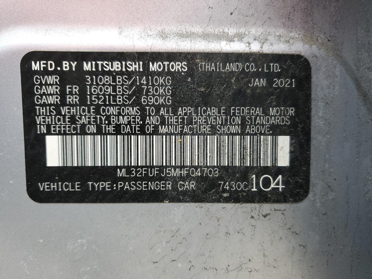 Photo 11 VIN: ML32FUFJ5MHF04703 - MITSUBISHI MIRAGE 