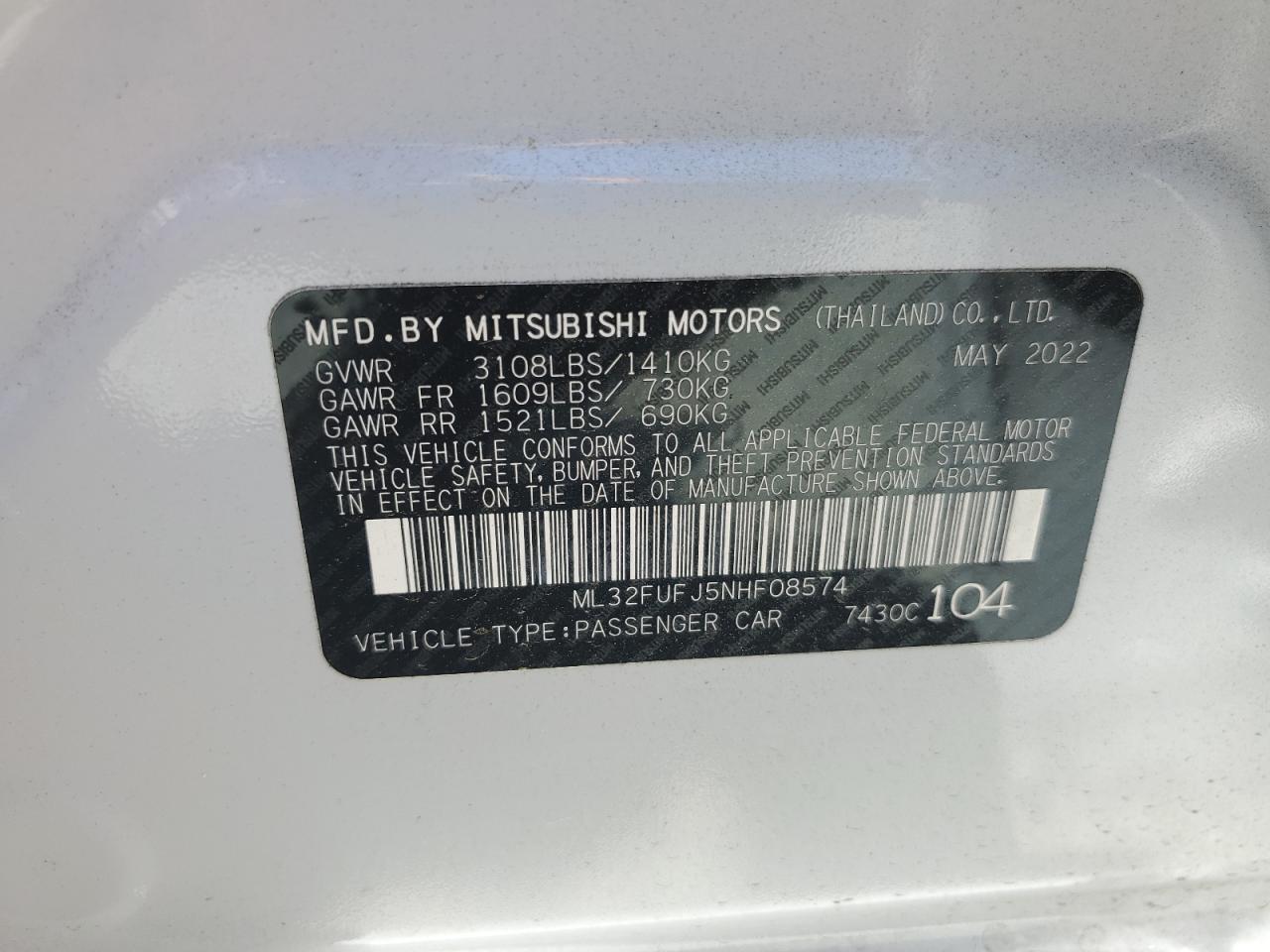 Photo 12 VIN: ML32FUFJ5NHF08574 - MITSUBISHI MIRAGE 