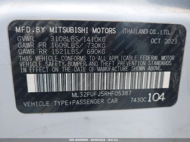 Photo 8 VIN: ML32FUFJ5RHF05387 - MITSUBISHI MIRAGE G4 