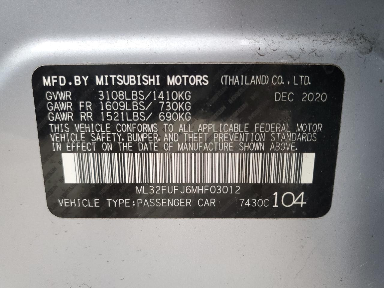 Photo 11 VIN: ML32FUFJ6MHF03012 - MITSUBISHI MIRAGE 