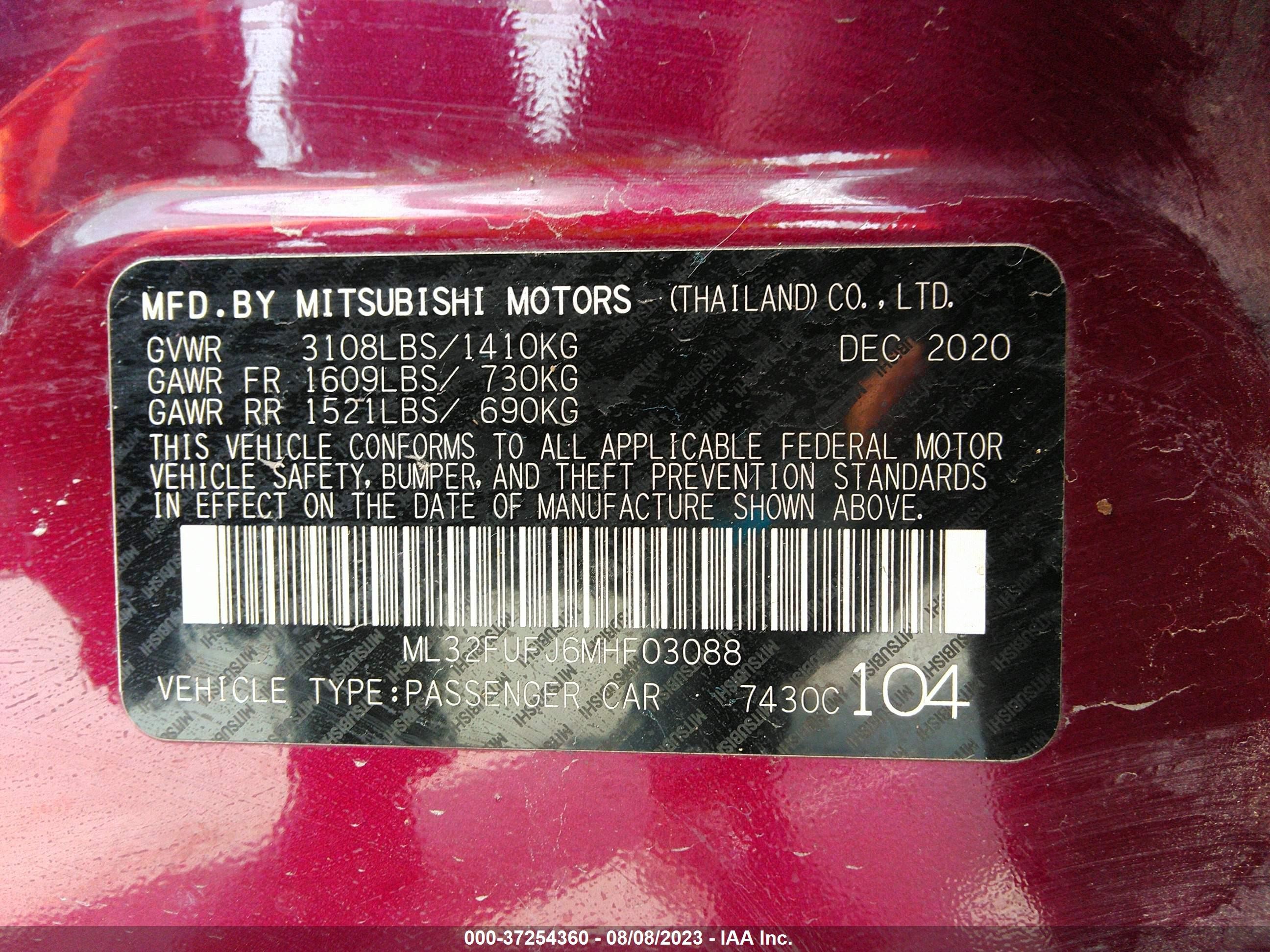 Photo 8 VIN: ML32FUFJ6MHF03088 - MITSUBISHI MIRAGE G4 