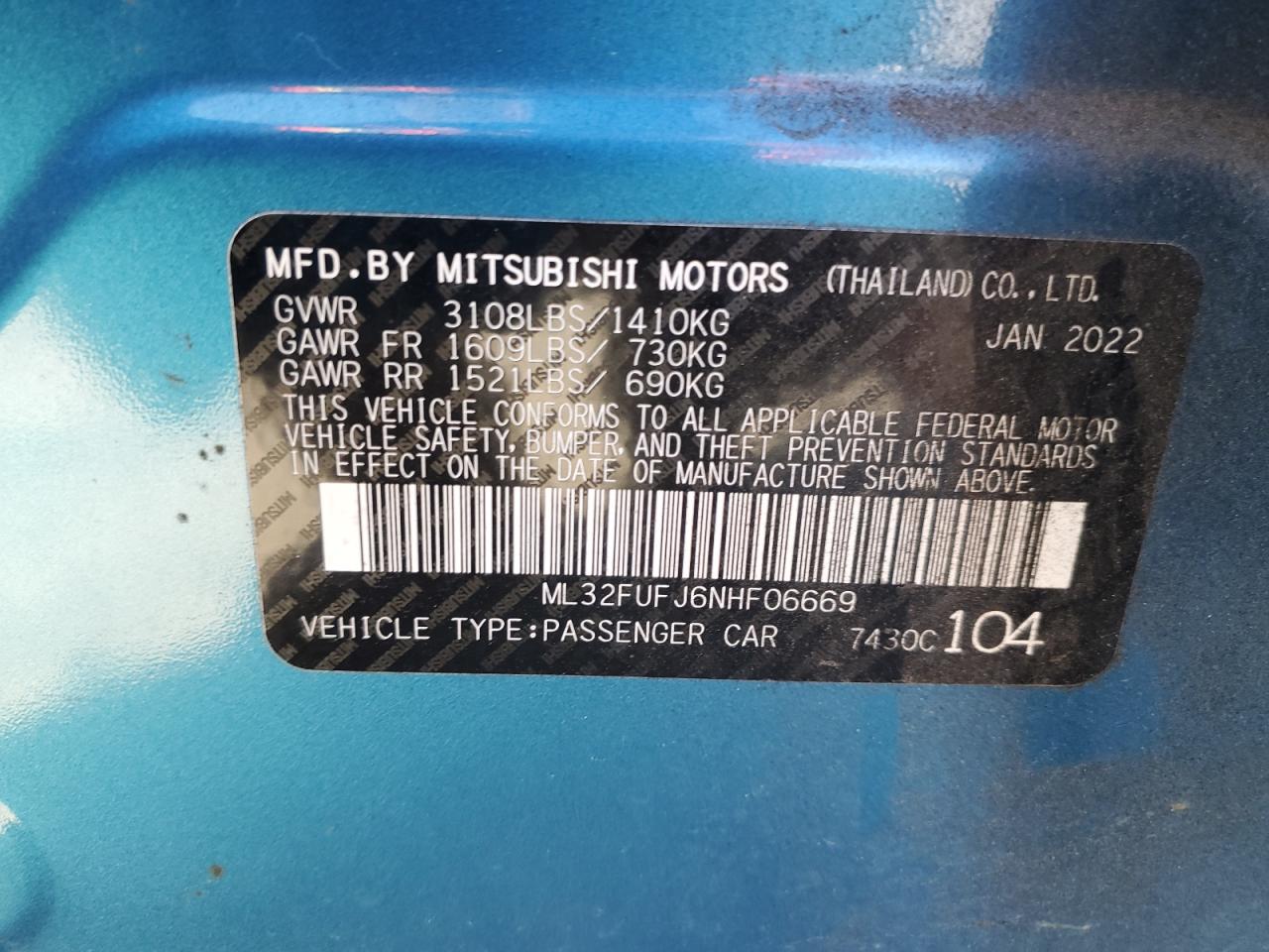 Photo 11 VIN: ML32FUFJ6NHF06669 - MITSUBISHI MIRAGE 