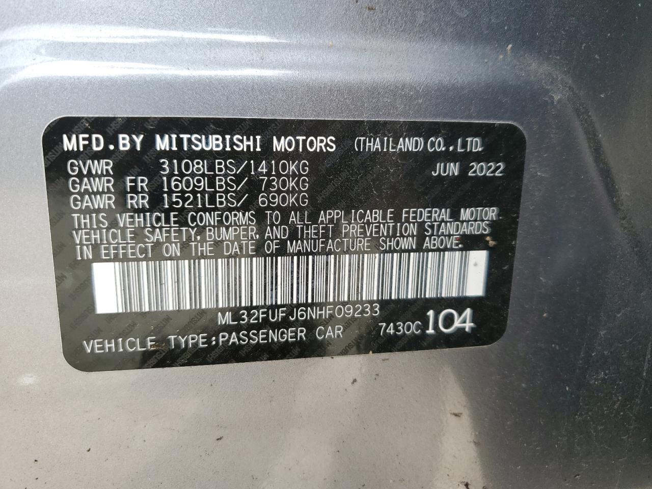 Photo 11 VIN: ML32FUFJ6NHF09233 - MITSUBISHI MIRAGE 