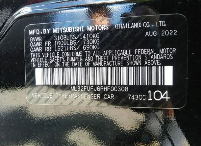 Photo 8 VIN: ML32FUFJ6PHF00308 - MITSUBISHI MIRAGE 