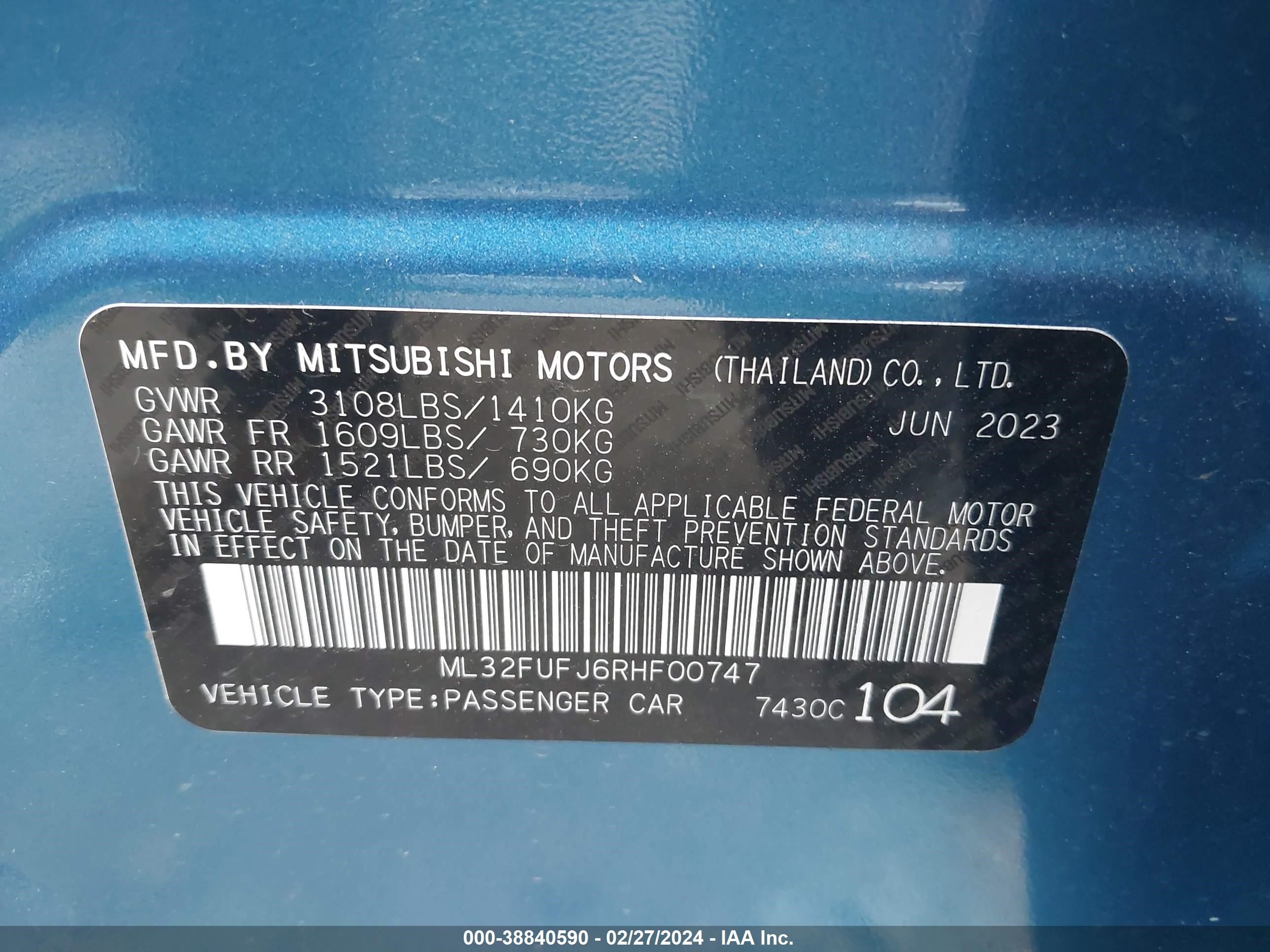 Photo 8 VIN: ML32FUFJ6RHF00747 - MITSUBISHI MIRAGE 