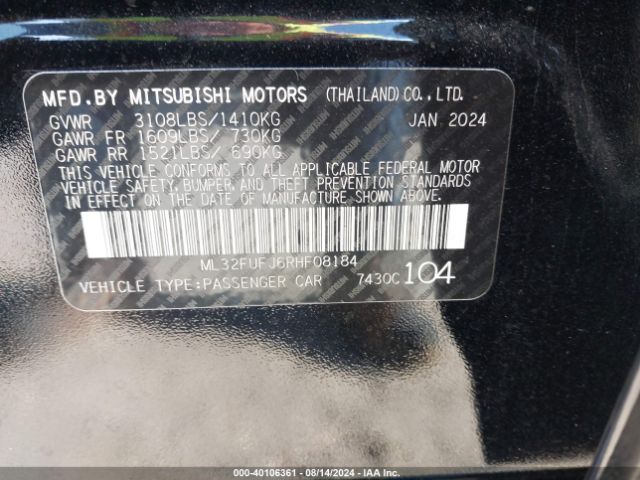 Photo 8 VIN: ML32FUFJ6RHF08184 - MITSUBISHI MIRAGE G4 