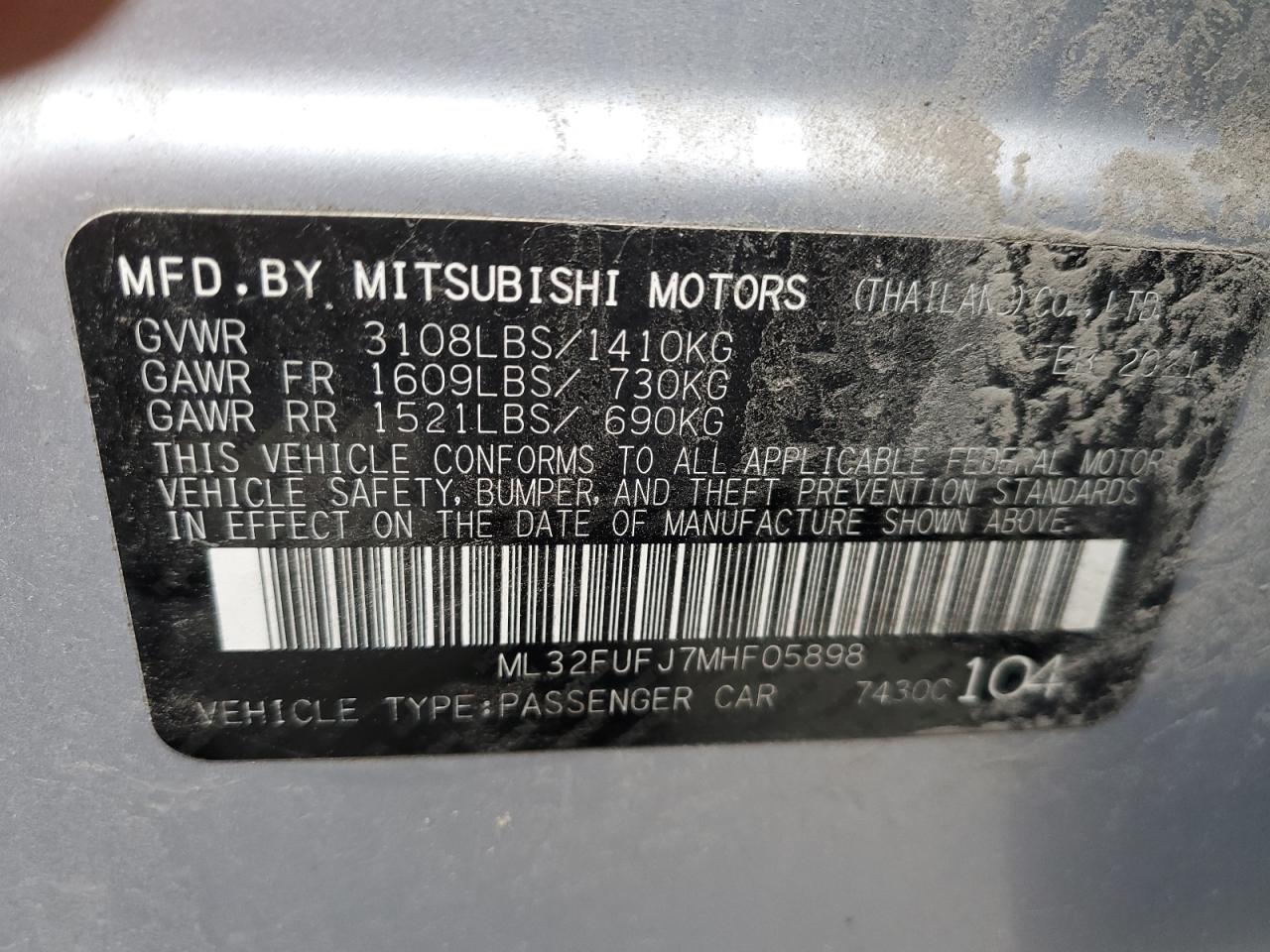 Photo 11 VIN: ML32FUFJ7MHF05898 - MITSUBISHI MIRAGE 