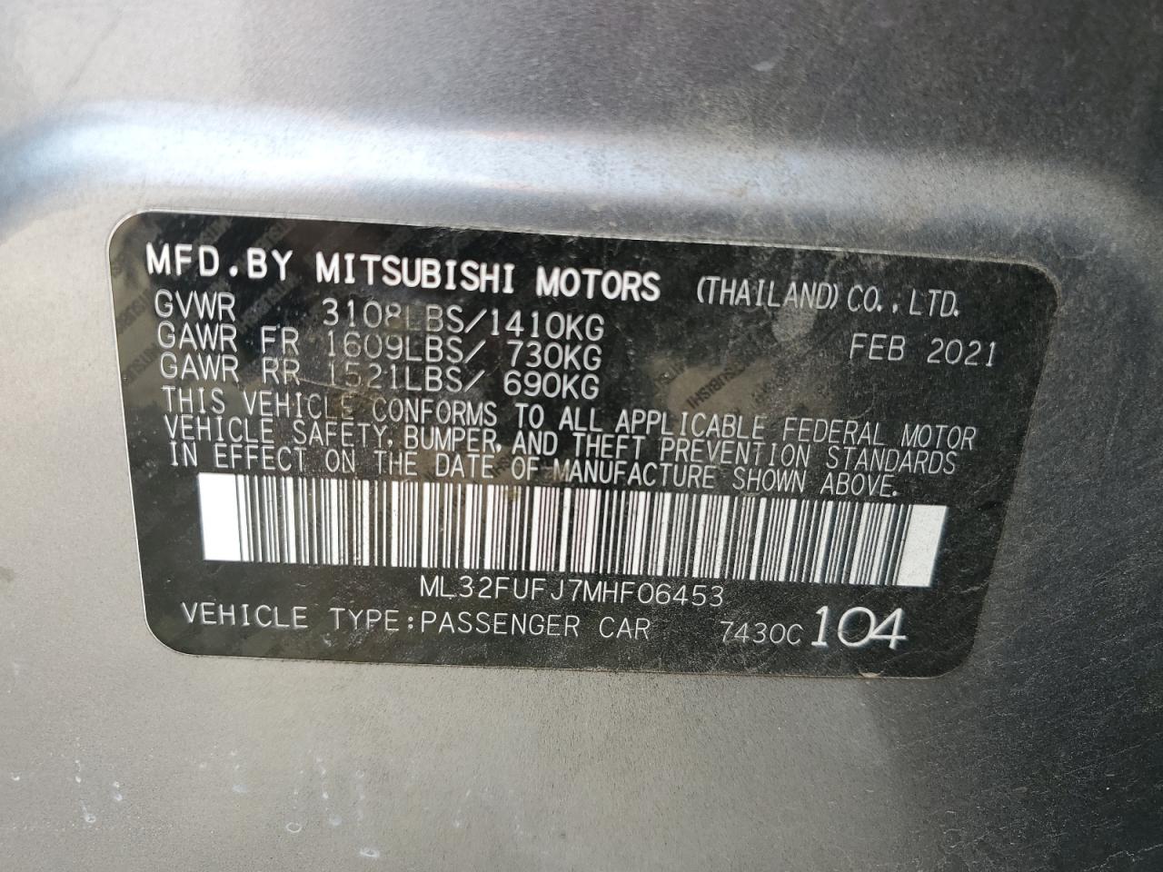 Photo 11 VIN: ML32FUFJ7MHF06453 - MITSUBISHI MIRAGE 