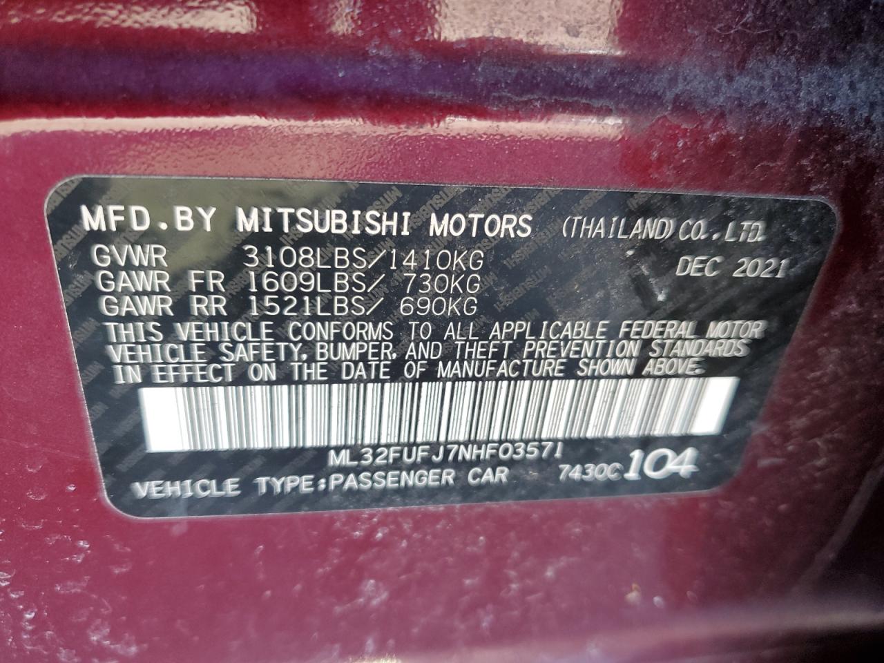 Photo 11 VIN: ML32FUFJ7NHF03571 - MITSUBISHI MIRAGE 