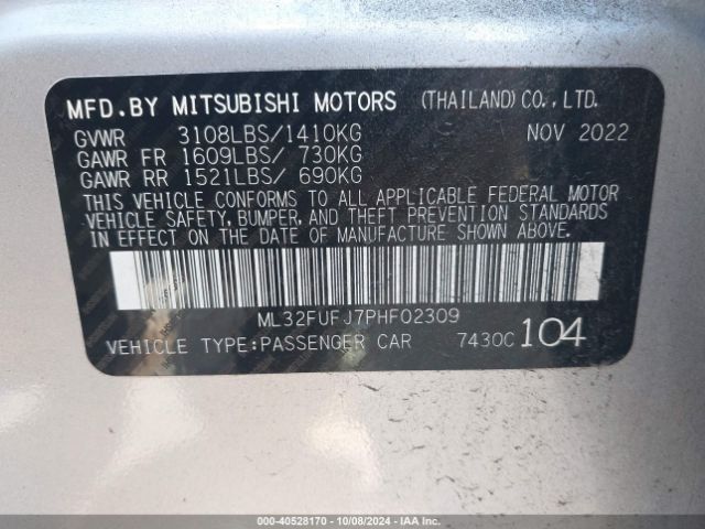 Photo 8 VIN: ML32FUFJ7PHF02309 - MITSUBISHI MIRAGE G4 