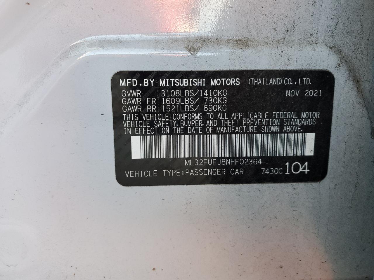 Photo 11 VIN: ML32FUFJ8NHF02364 - MITSUBISHI MIRAGE 