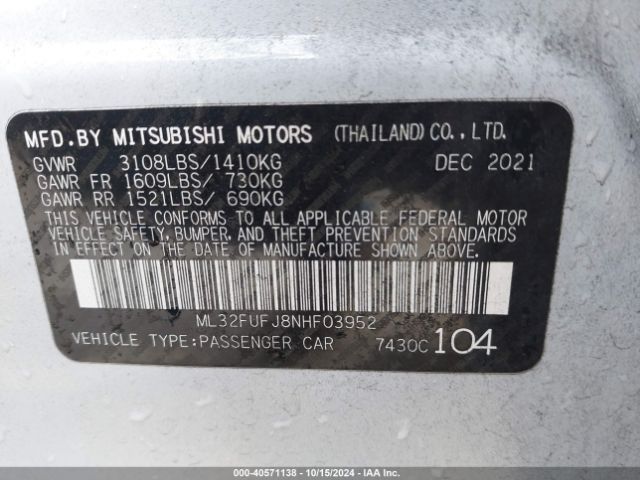 Photo 8 VIN: ML32FUFJ8NHF03952 - MITSUBISHI MIRAGE G4 