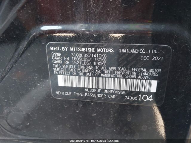 Photo 8 VIN: ML32FUFJ8NHF04955 - MITSUBISHI MIRAGE G4 