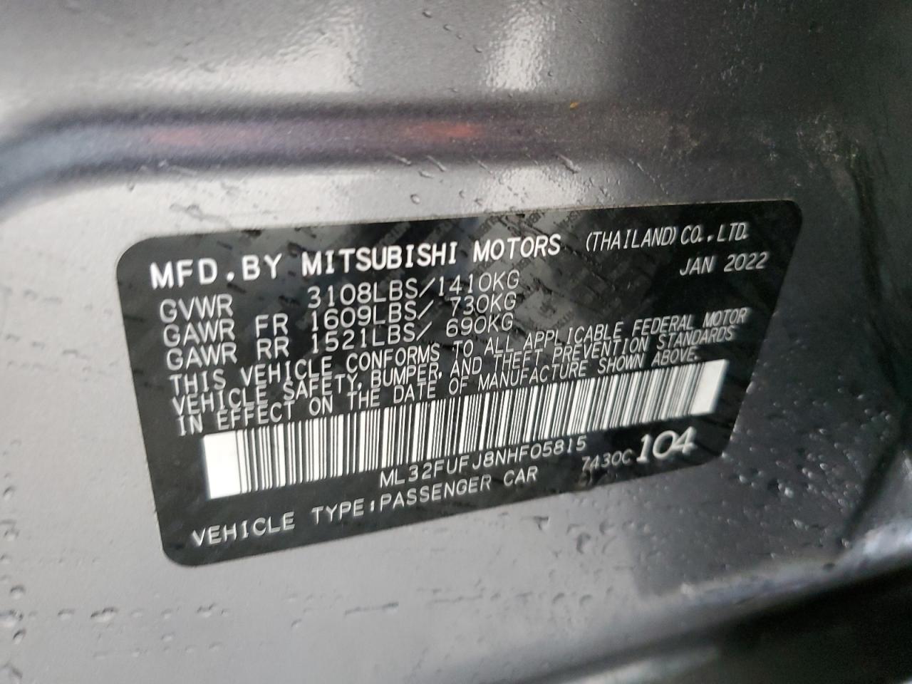 Photo 12 VIN: ML32FUFJ8NHF05815 - MITSUBISHI MIRAGE 