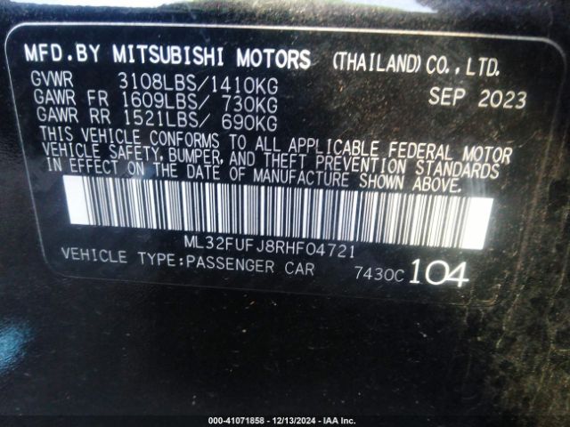 Photo 8 VIN: ML32FUFJ8RHF04721 - MITSUBISHI MIRAGE G4 