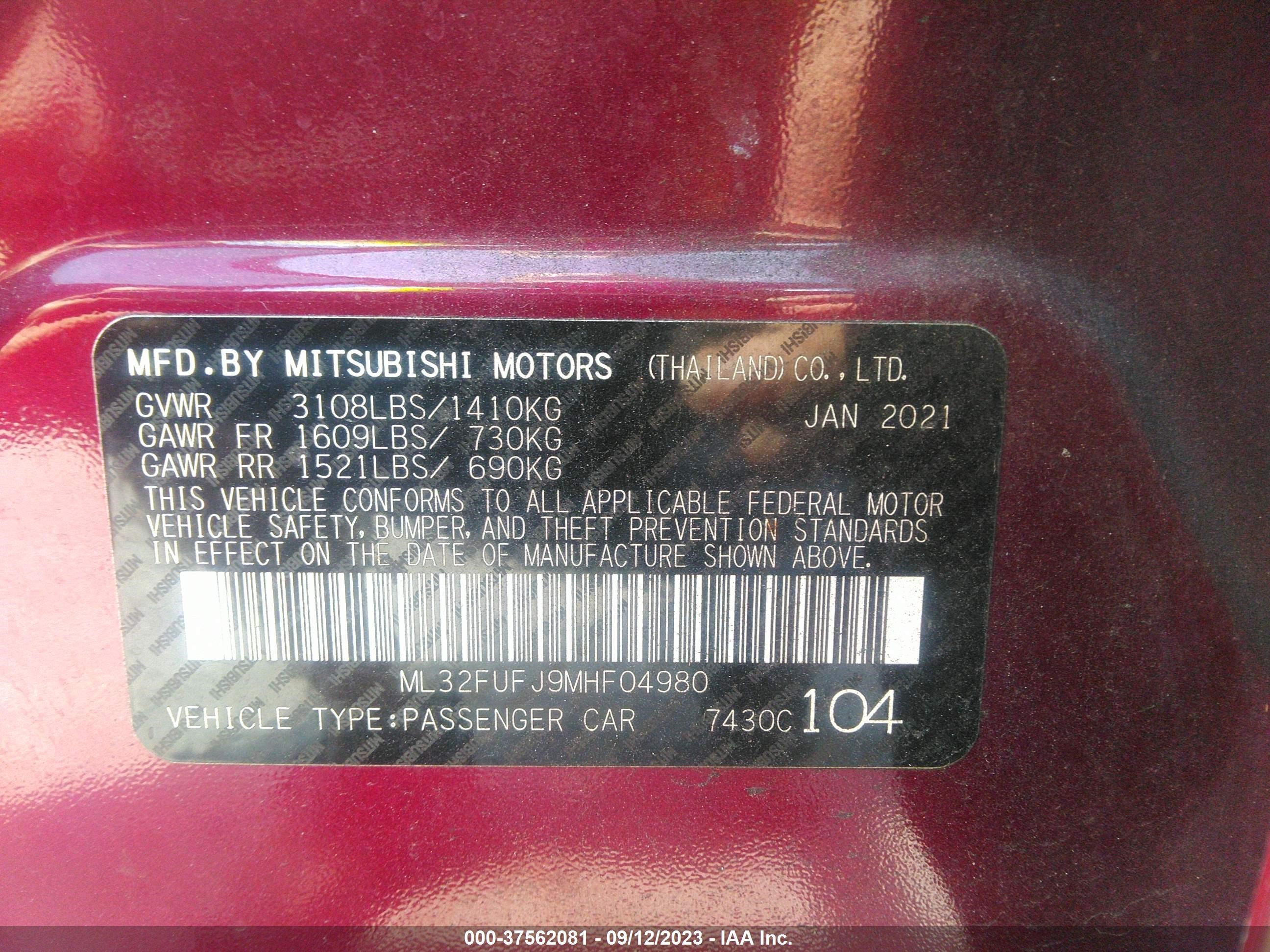 Photo 8 VIN: ML32FUFJ9MHF04980 - MITSUBISHI MIRAGE 