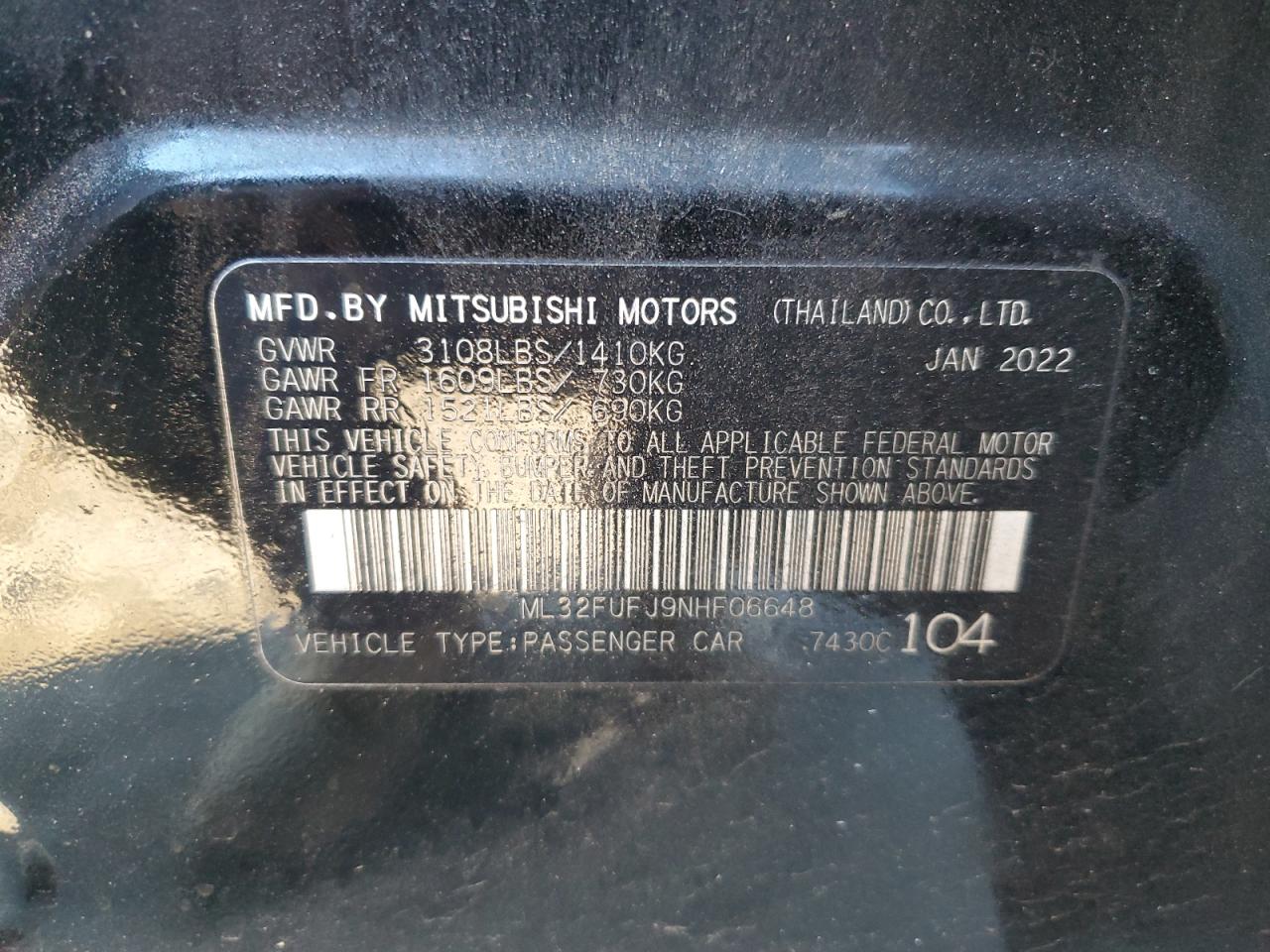 Photo 11 VIN: ML32FUFJ9NHF06648 - MITSUBISHI MIRAGE 