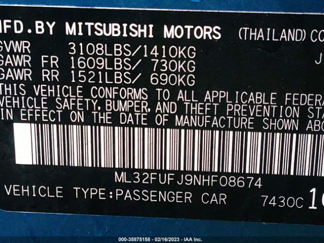 Photo 8 VIN: ML32FUFJ9NHF08674 - MITSUBISHI MIRAGE G4 