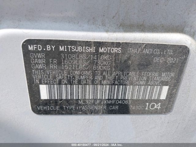 Photo 8 VIN: ML32FUFJXNHF04083 - MITSUBISHI MIRAGE G4 