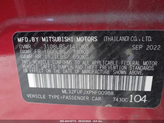 Photo 8 VIN: ML32FUFJXPHF00988 - MITSUBISHI MIRAGE G4 