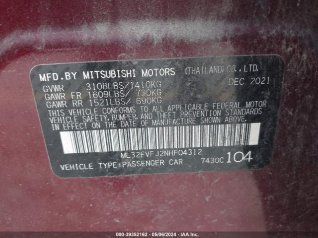 Photo 8 VIN: ML32FVFJ2NHF04312 - MITSUBISHI MIRAGE G4 