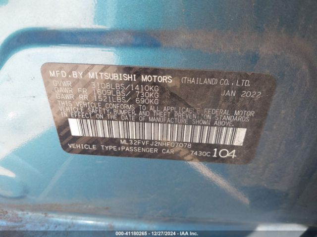 Photo 8 VIN: ML32FVFJ2NHF07078 - MITSUBISHI MIRAGE G4 