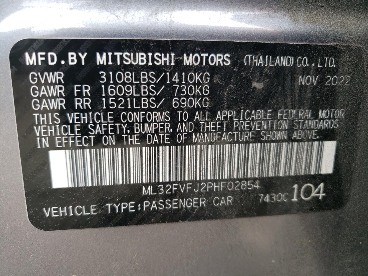 Photo 11 VIN: ML32FVFJ2PHF02854 - MITSUBISHI MIRAGE 