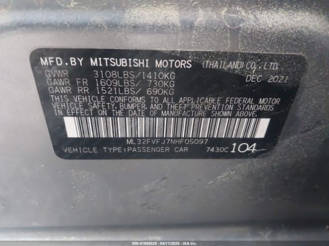 Photo 8 VIN: ML32FVFJ7NHF05097 - MITSUBISHI MIRAGE G4 