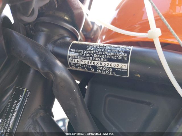 Photo 9 VIN: MLHPC560XK5200221 - HONDA CMX500 (REBEL500) 