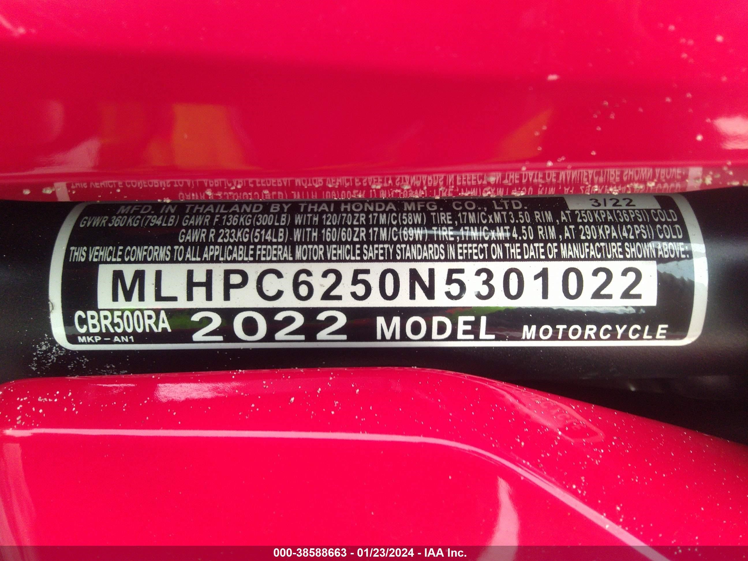 Photo 9 VIN: MLHPC6250N5301022 - HONDA NULL 