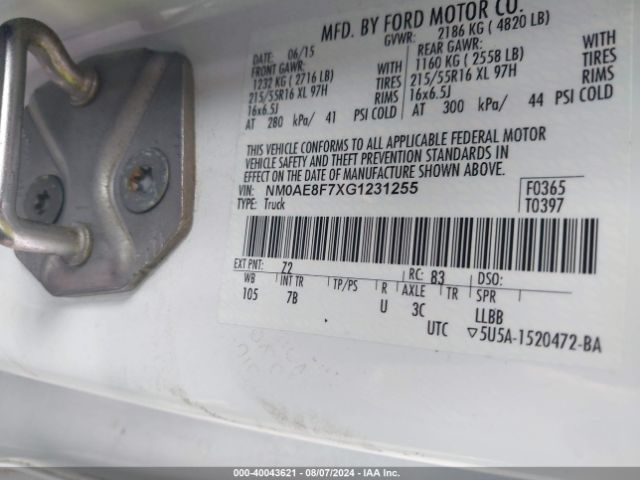 Photo 8 VIN: NM0AE8F7XG1231255 - FORD TRANSIT CONNECT 