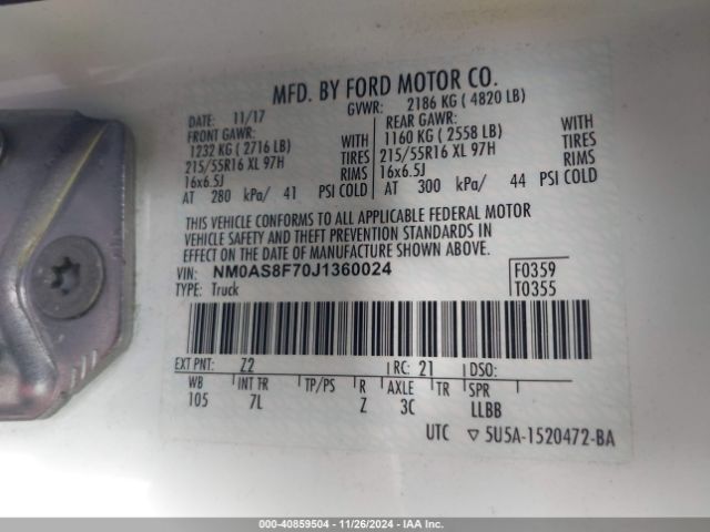 Photo 8 VIN: NM0AS8F70J1360024 - FORD TRANSIT CONNECT 