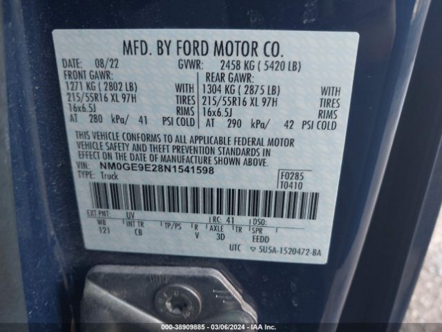 Photo 8 VIN: NM0GE9E28N1541598 - FORD TRANSIT CONNECT 