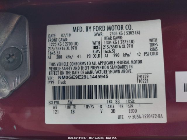 Photo 8 VIN: NM0GE9E29L1445945 - FORD TRANSIT CONNECT 