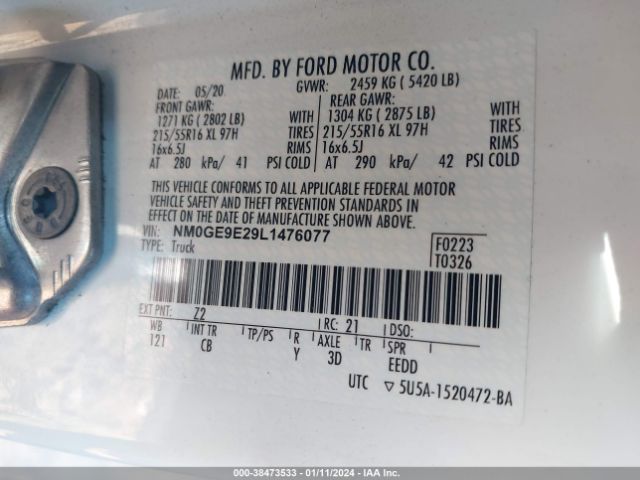 Photo 8 VIN: NM0GE9E29L1476077 - FORD TRANSIT CONNECT 