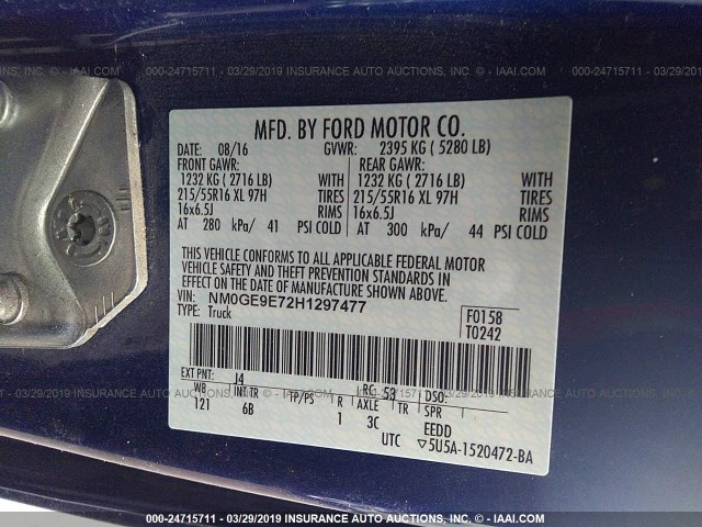 Photo 8 VIN: NM0GE9E72H1297477 - FORD TRANSIT CONNECT WAGON 