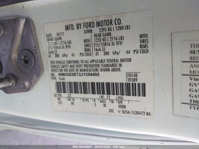 Photo 8 VIN: NM0GE9E72J1354492 - FORD TRANSIT CONNECT 