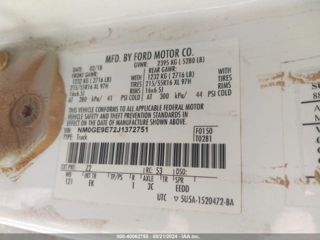 Photo 8 VIN: NM0GE9E72J1372751 - FORD TRANSIT CONNECT 