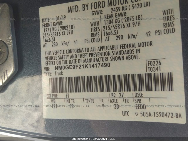 Photo 8 VIN: NM0GE9F21K1417490 - FORD TRANSIT CONNECT WAGON 